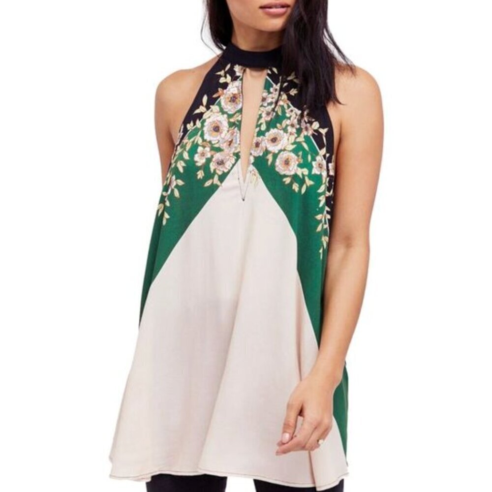 Free People Beat of My Heart Tunic Mini Dress Halter Sleeveless Floral Small